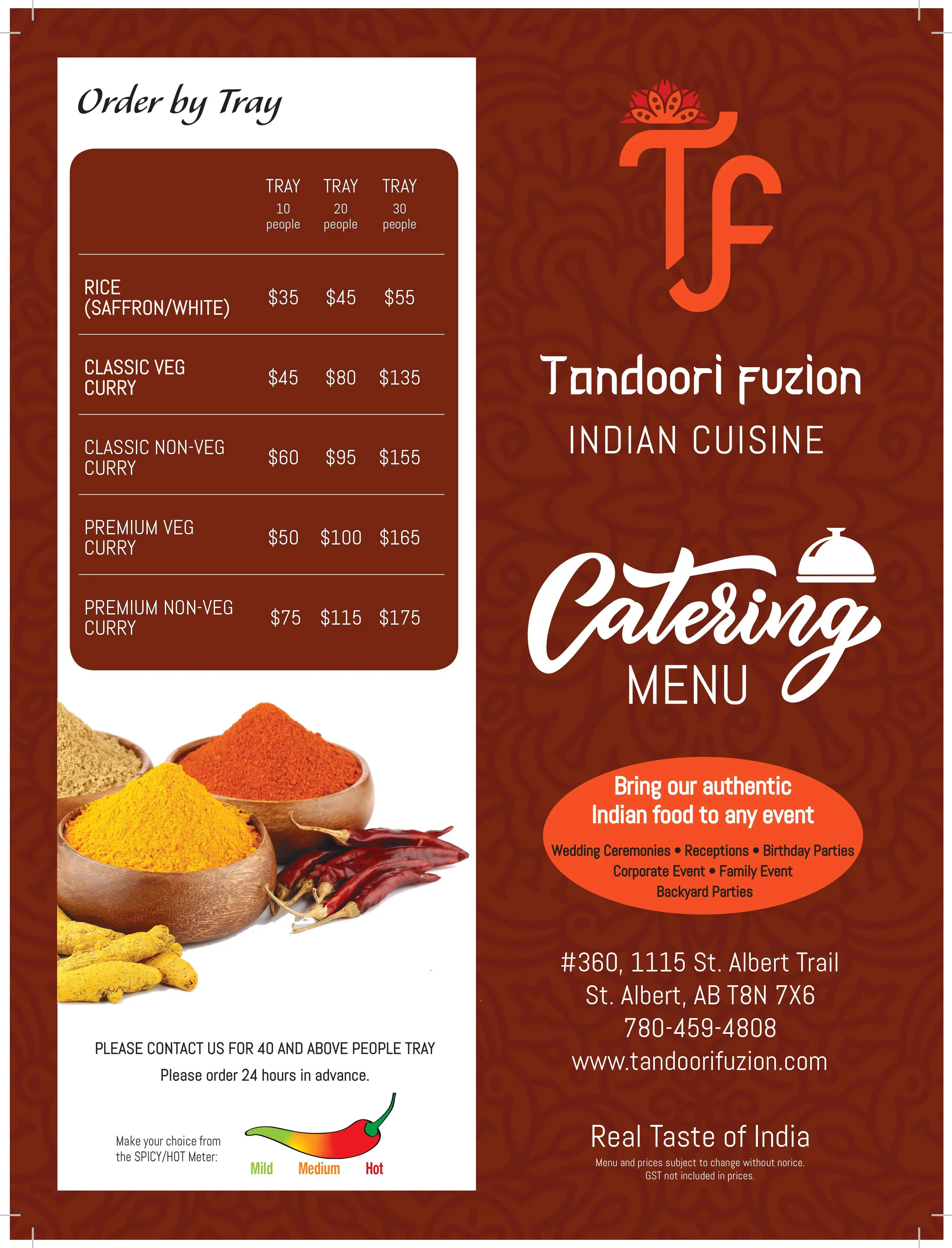 Catering trays of marinated meats and Indian curries from Millwoods Meats Chappelle Edmonton